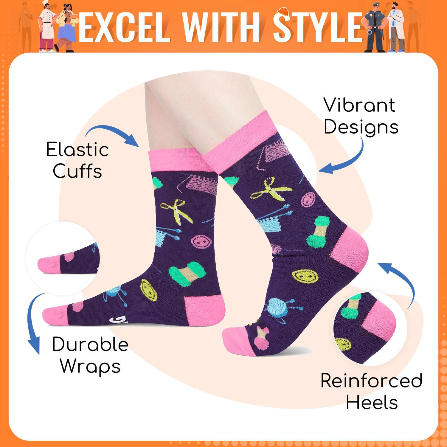 Zmart Appreciation Gift Ideas - Funny Socks for Pilot, Cops, Chefs, Traveler, Knitter