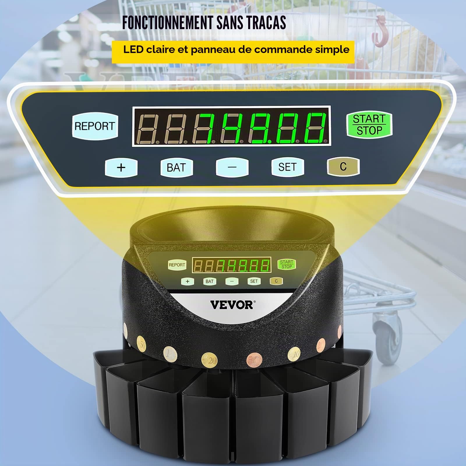 VEVOR Trieur de Pièces d'Argent 220 V 50 Hz 300 pièces/min 8 Boîtes de Collecte