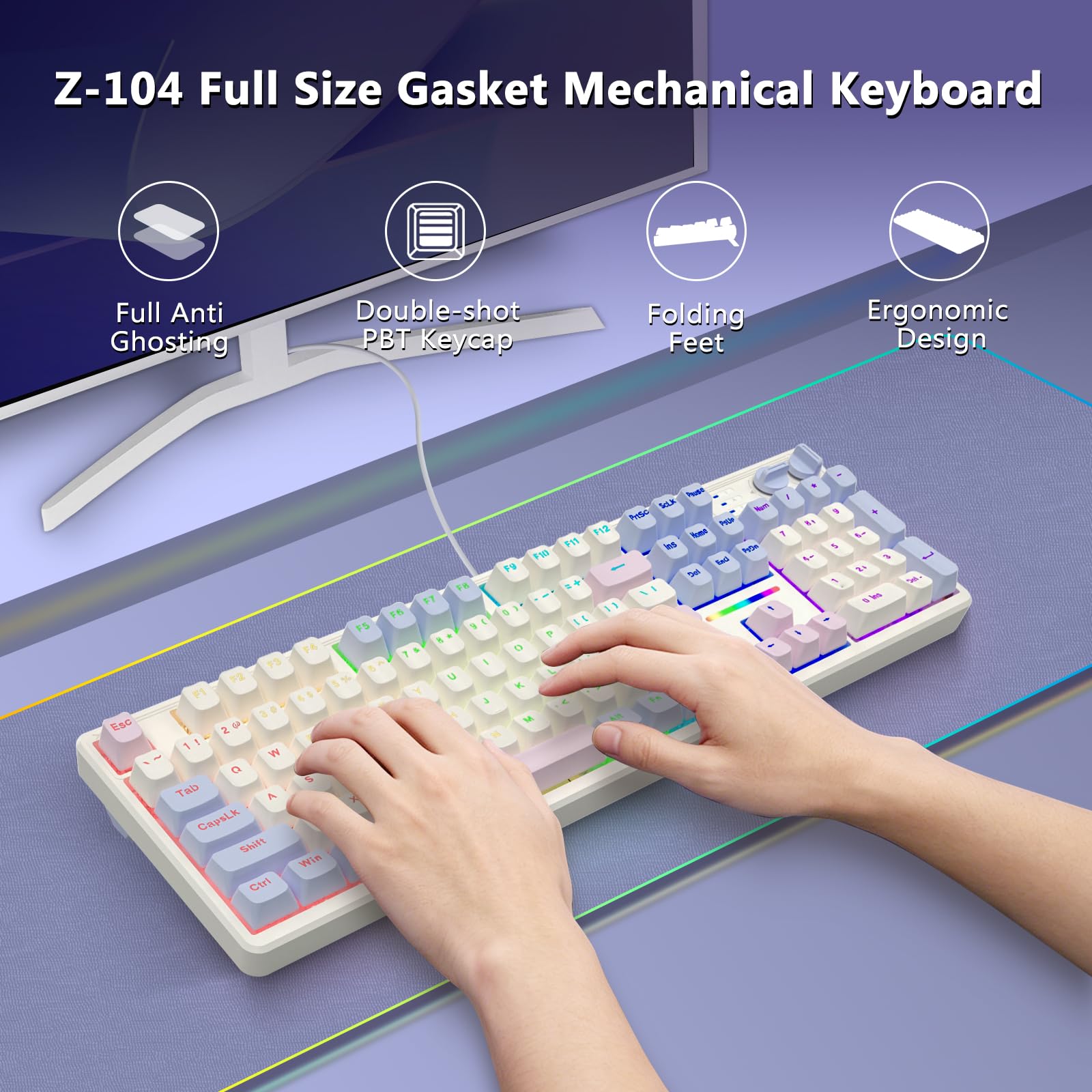 E-YOOSO Creamy Clavier mécanique filaire, structure d'étanchéité avec mousse amortissante sonore, rétroéclairage LED, remplaçable à chaud, commutateurs linéaires pré-lubrifiés, clavier de jeu