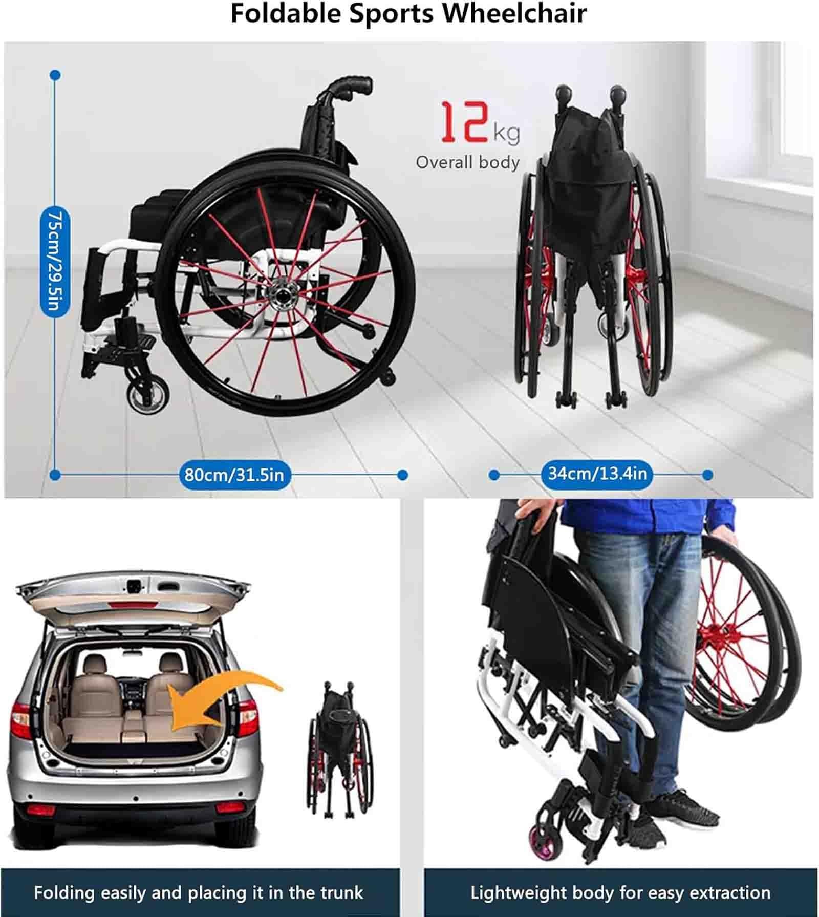 Silla de ruedas deportivas ligera,Plegable All-Terrain Ultra, Sillas de ruedas manuales autopropulsadas,Ruedas traseras de liberación rápida para adultos(Blue,36cm/14.2in)