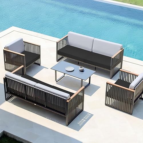 Miniatura 90 de Easy-Going Paquete de 4 fundas de cojín impermeables para patio de 27 x 25 x 5 pulgadas, fundas de cojín de repuesto antideslizantes para asientos