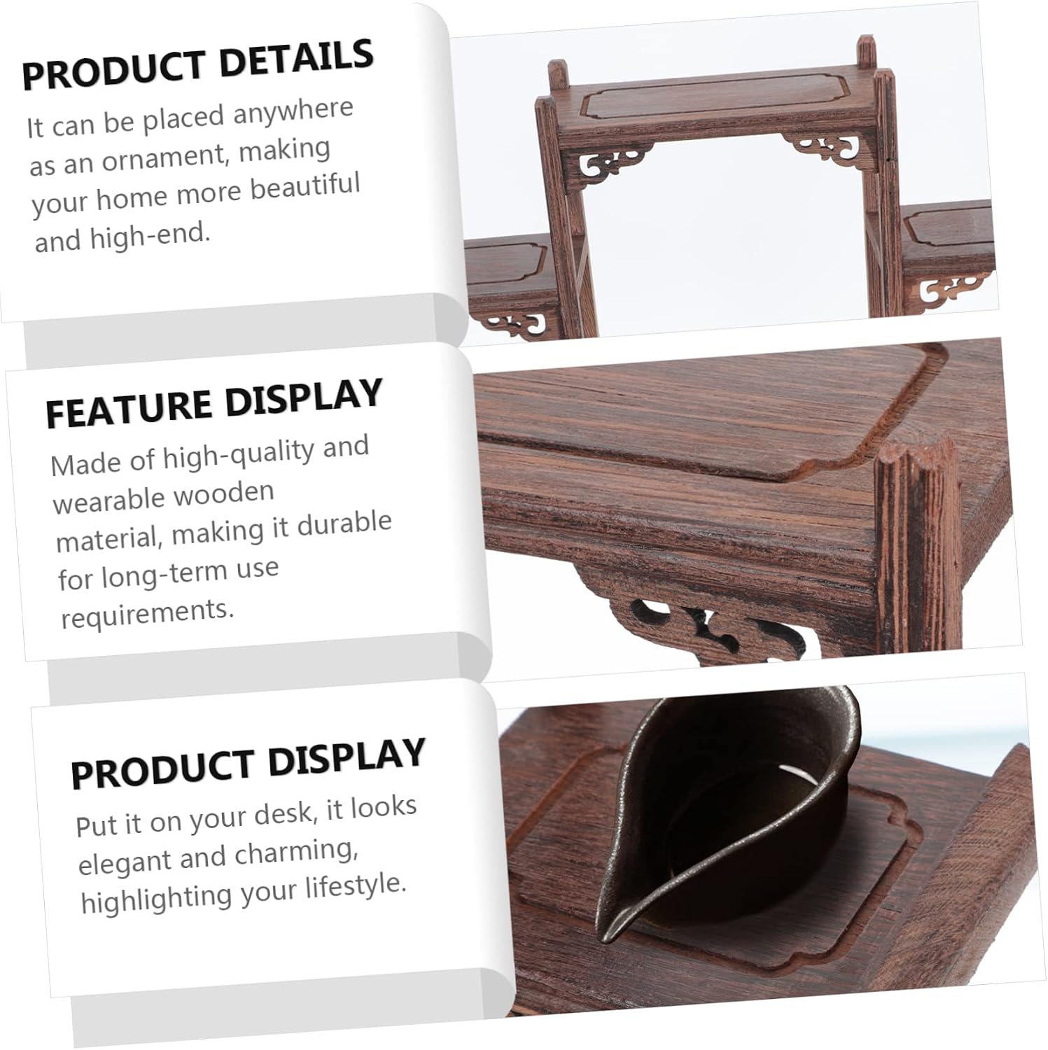 Ciieeo Elegant Wood Display Stand Vintage Decor Wooden Craft Display Storage Rack Easel for Home Office