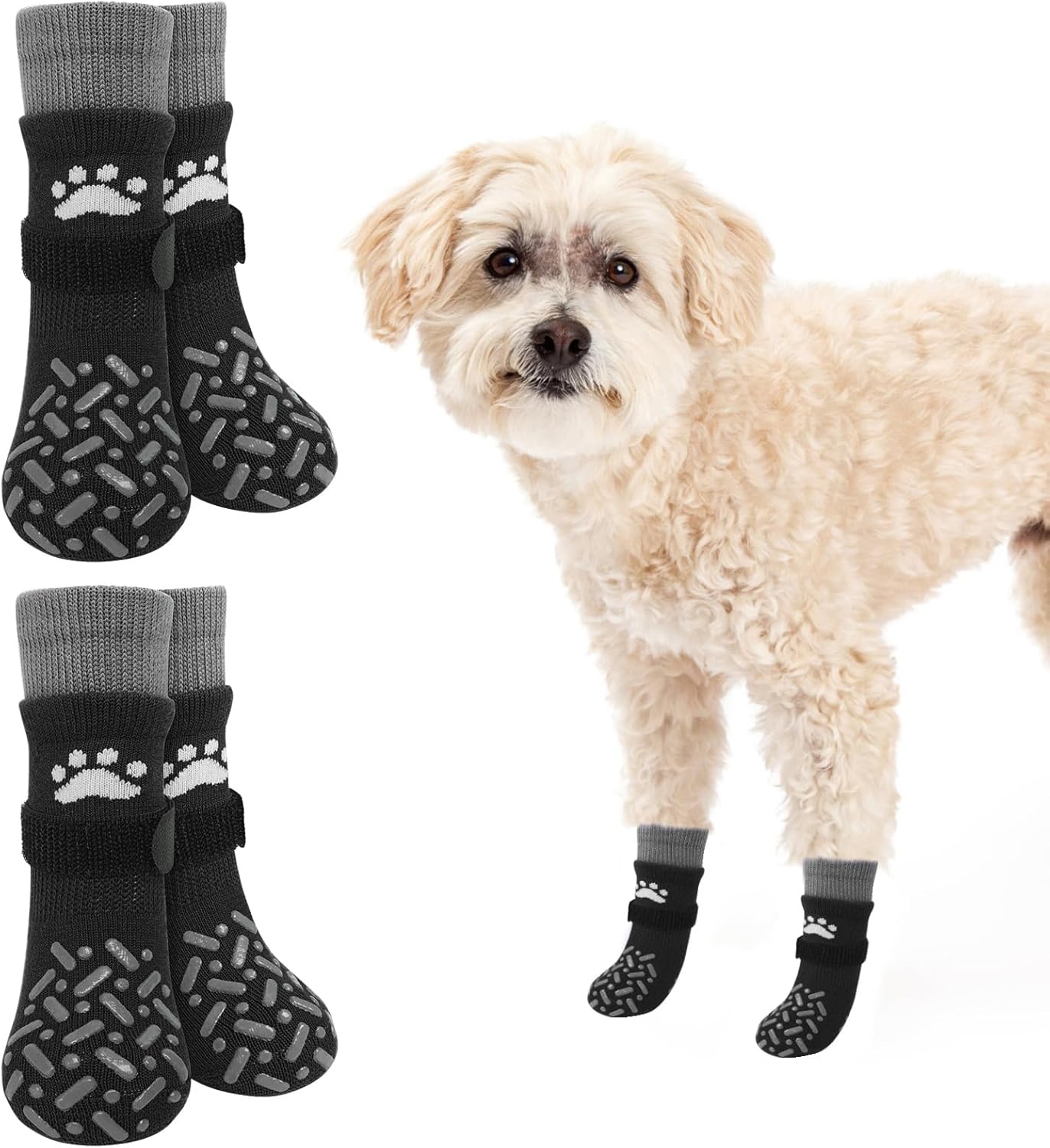 Size X small SCENEREAL Anti Slip Dog Socks to Prevent Licking Paws, Dog Shoes for Hot/Cold Pavement, Paw Protector Traction Control on Hardwood Floor, Dog Shoes Booties for Puppy Small Medium Large Senior Dogs