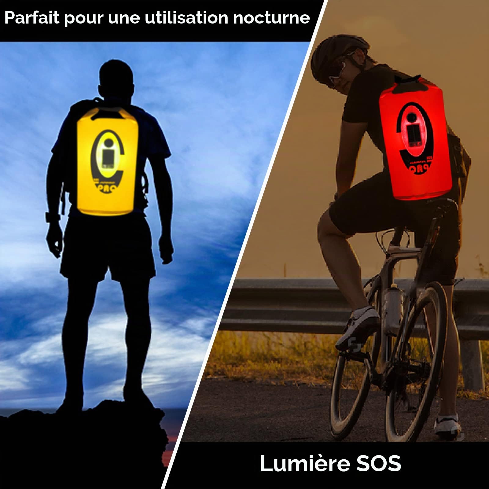 Sac sec flottant submersible imperméable avec haut-parleur Bluetooth lumière solaire – 20 l sur le dessus pour garder le matériel au sec pour kayak, plage, rafting, bateau, randonnée, camping et pêche