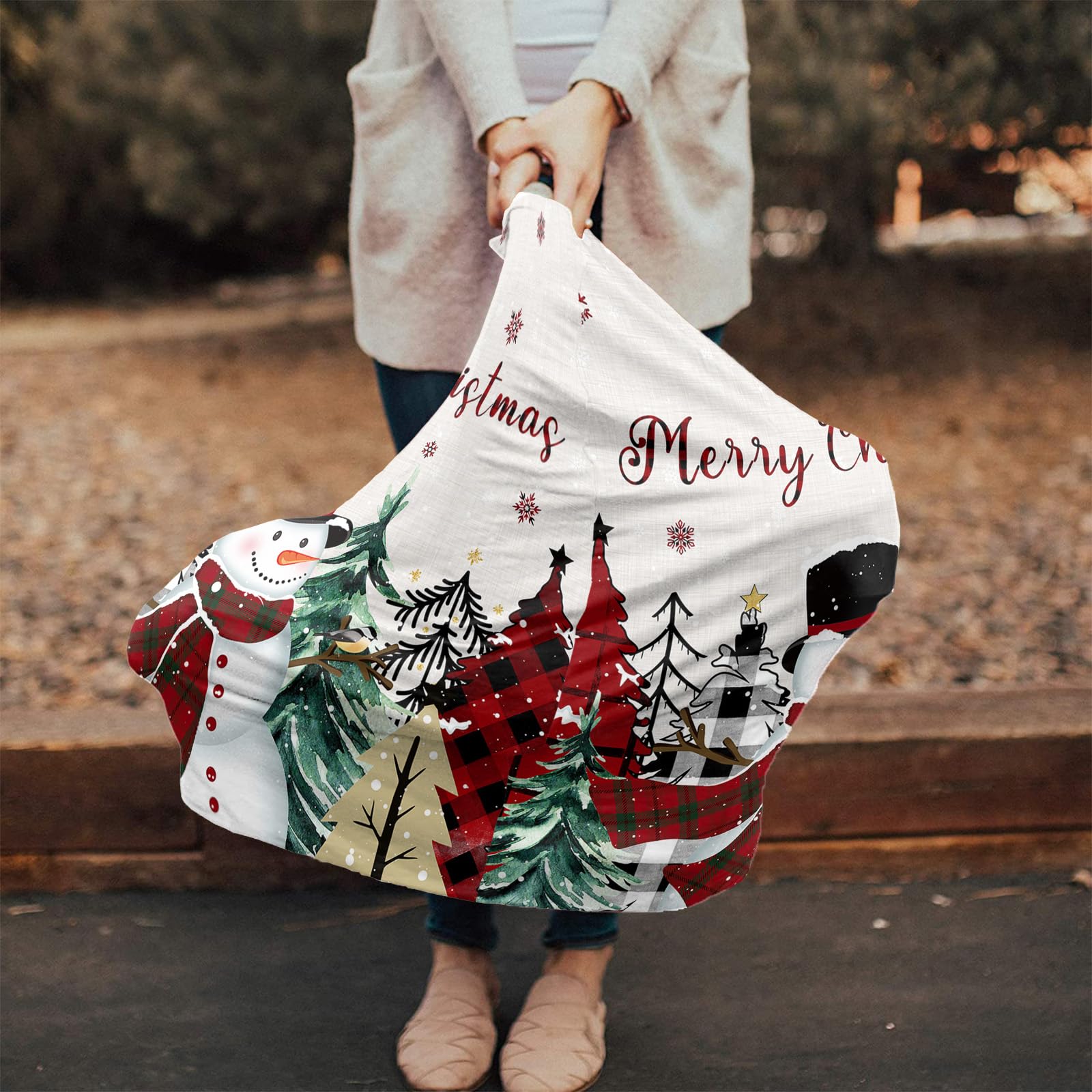 Nursing Cover for Breastfeeding Scarf, Vintage Snowman Snowflake Xmas Tree Merry Christmas Baby Car Covers Super Soft Multi Use for Canopy Shopping Cart Cover Blanket Stroller Cover