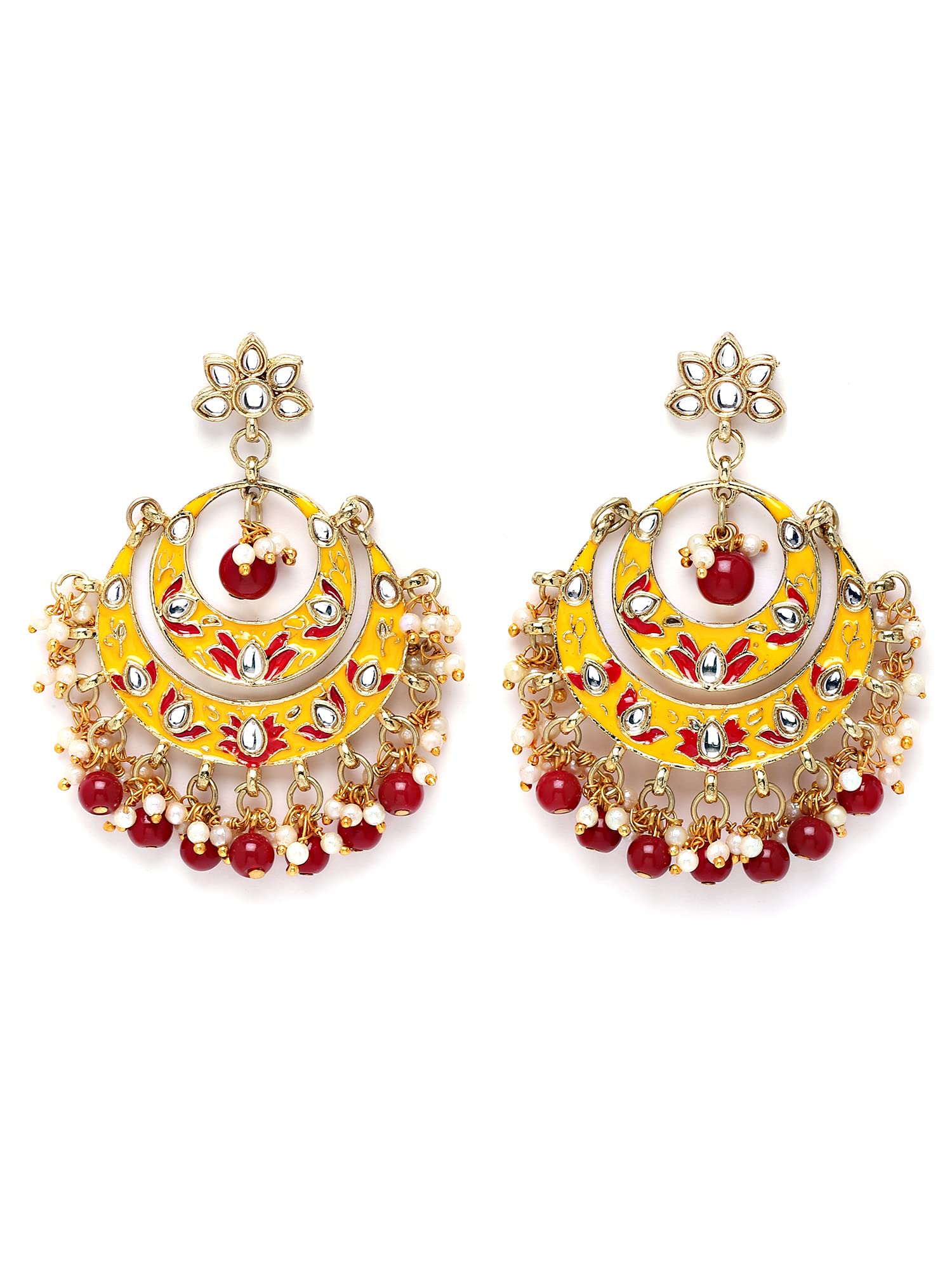 Karatcart Gold Plated Red and Yellow Meena Kundan Chandbali Earrings for Women (B0BHWV4XR5) Amazon Price History, Amazon Price Tracker