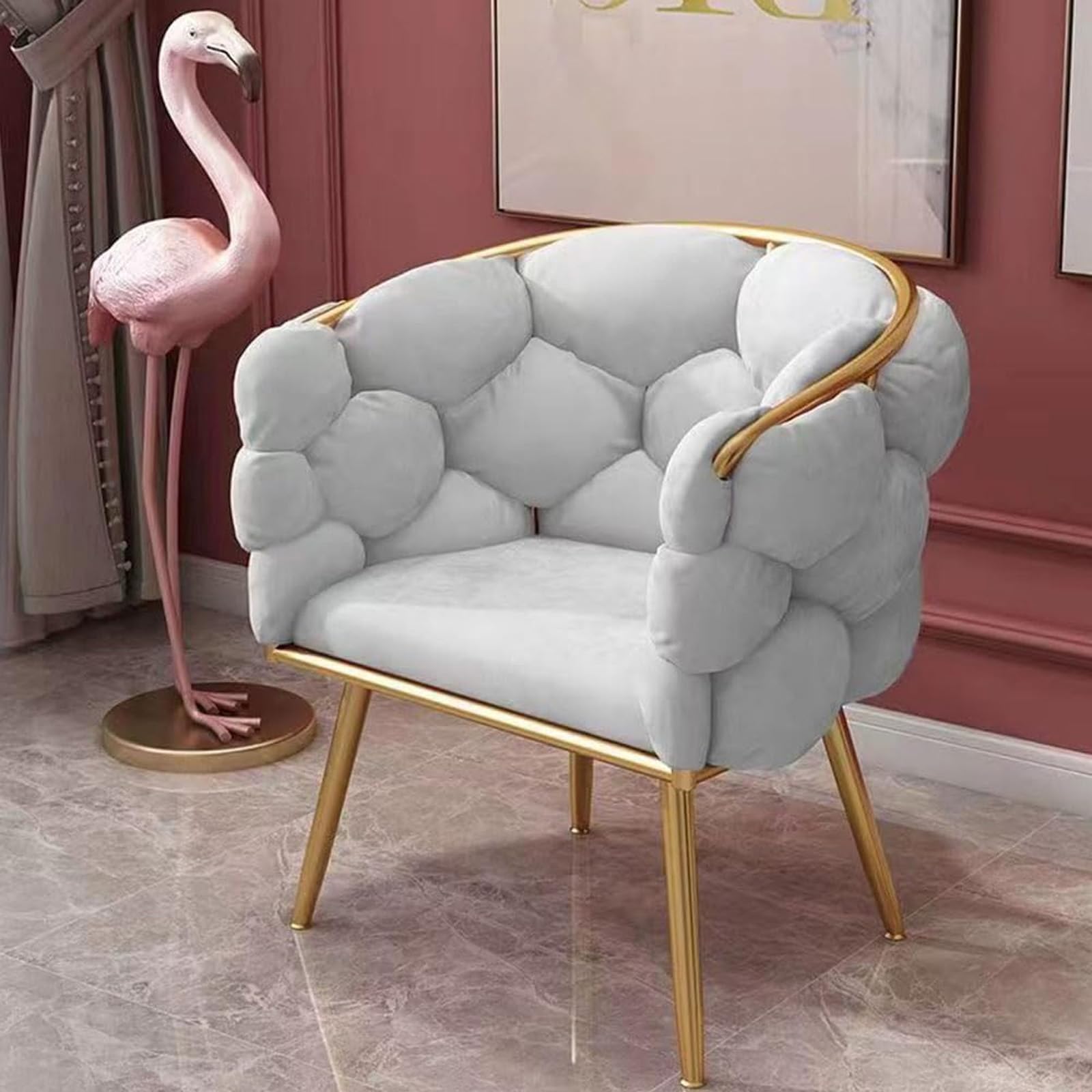 Chaise d'appoint luxueuse pour chambre avec pieds en métal doré stables