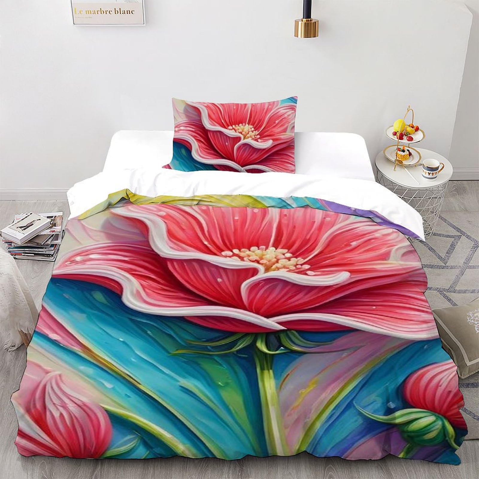 Parure de lit fleurs colorées housse de couette 135x200 microfibre de qualité supérieur