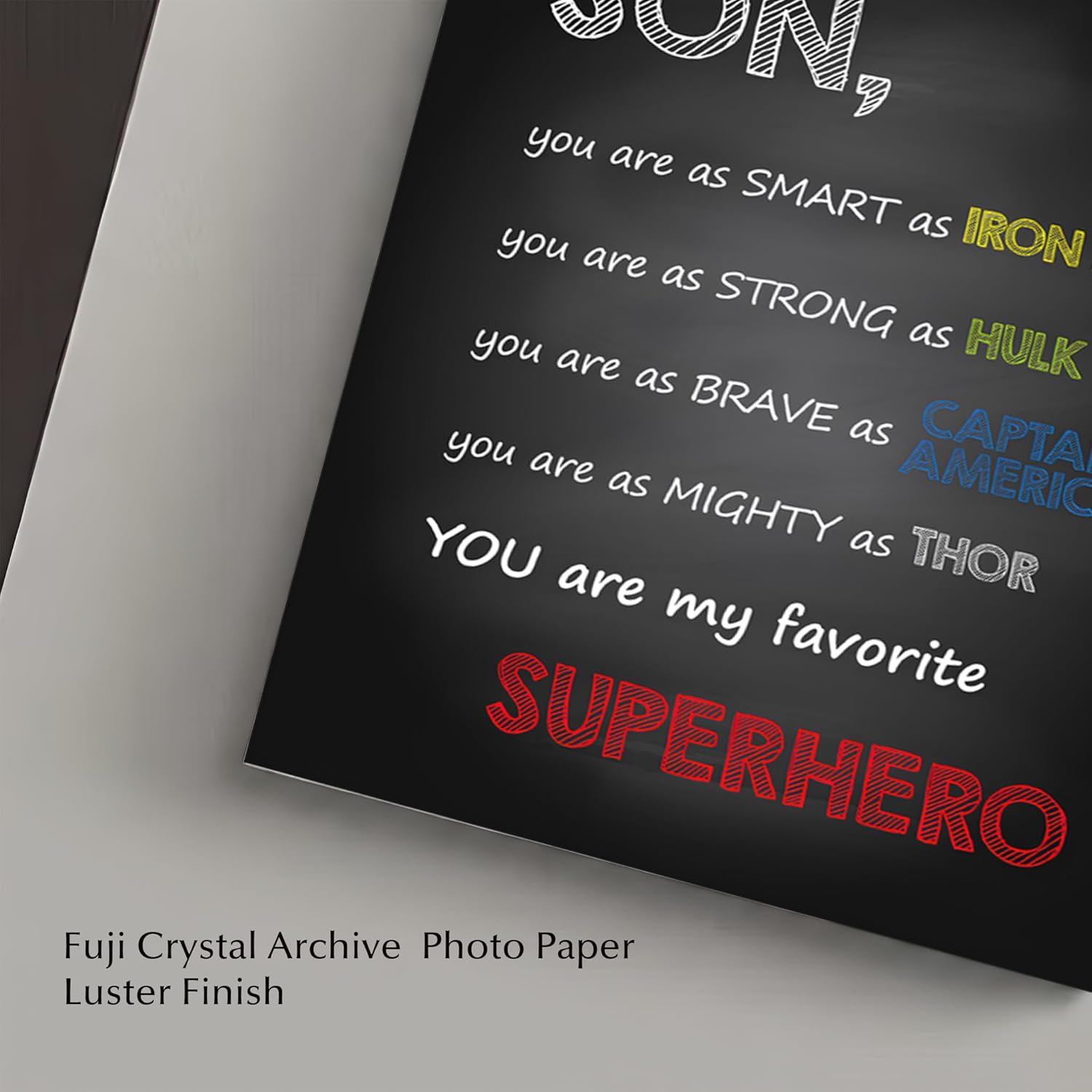Son You Are My Favorite Superhero Boys Room Wall Art 8x10 — Inspirational Print Framed — Kids Bedroom Decor Motivational Poster — Gift for Son from Mom or Dad