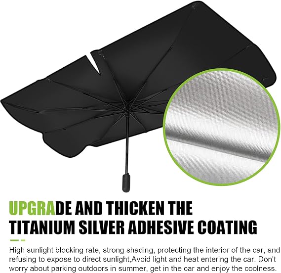Auto Front Windshield Sun Shade Umbrella, Windshield Sun Shade Umbrella for Car Vinyl Coating, Foldable Car Umbrella Sunshade with UV Block Protection (Opening Design)