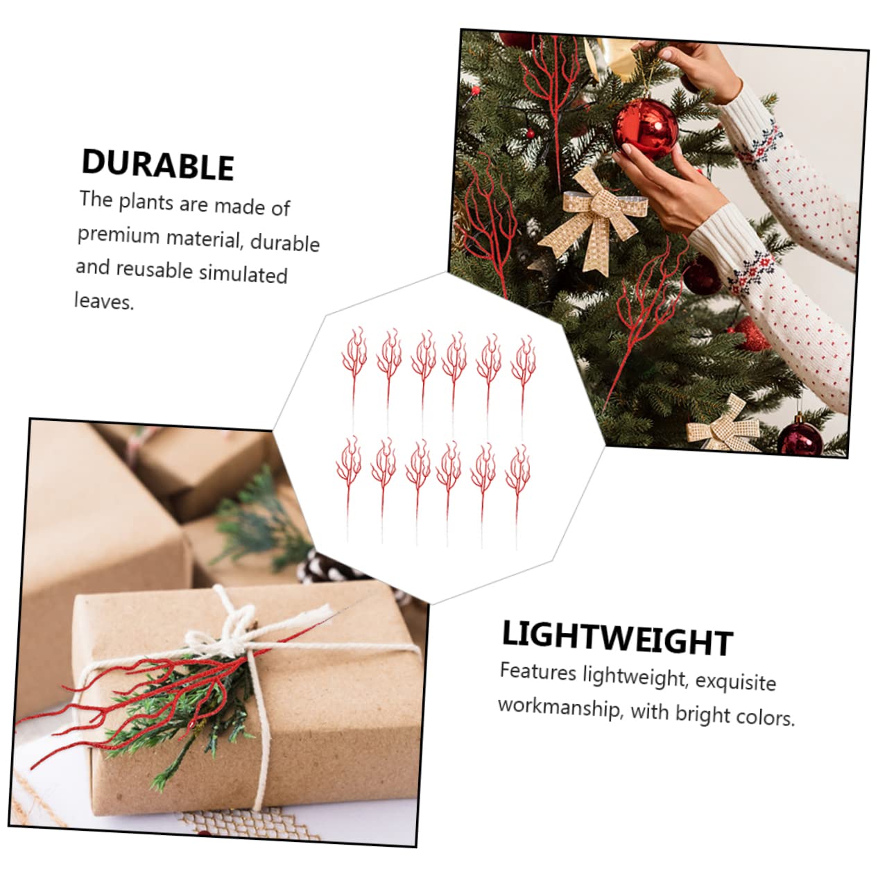 RLKHXBS Scelte di Piante di Natale 12 Pezzi Piante finte Decorazioni per la casa Verde Piante d'appartamento Foglia di Natale Simulazione Erba Prato Foglie Scelte di ghirlande di Natale Giorno
