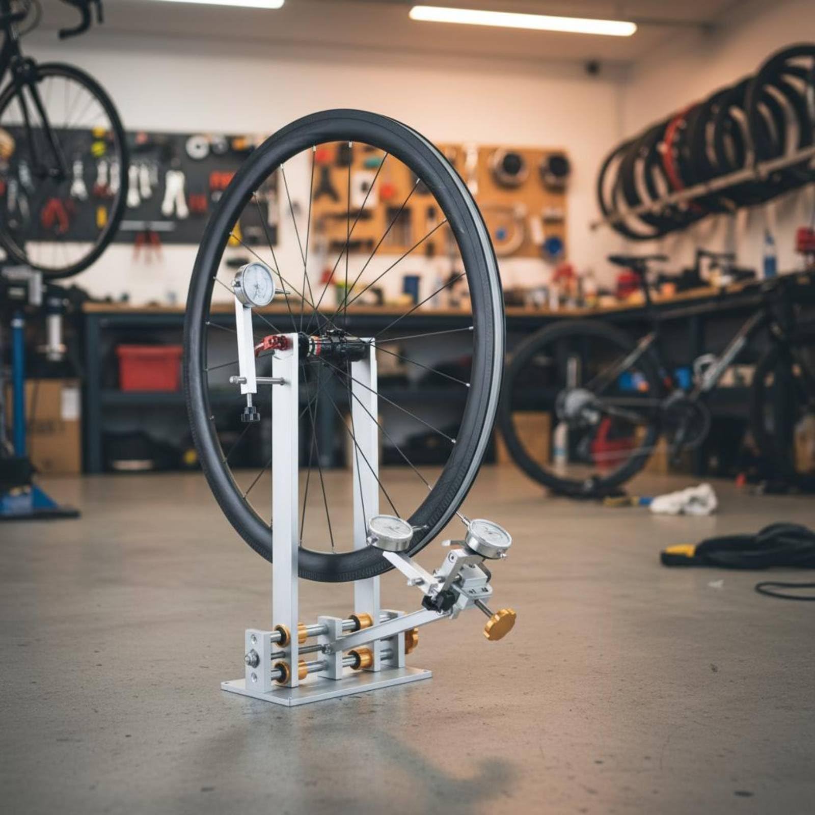 Fahrrad Felgenzentrierständer hohe Präzision Laufrad Zentrierständer Feineinstellung Zentrierständer mit Messuhren für Radfahrer, Werkstatt, Garage , Rot