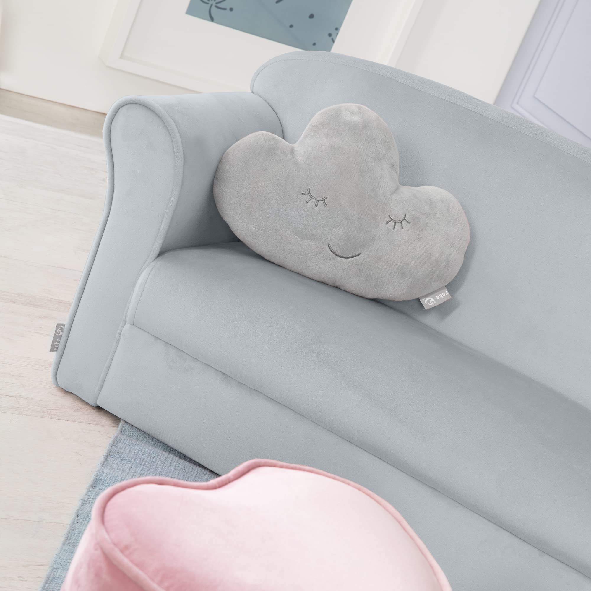 roba Canapé Enfant en Velours Lil Sofa - 2 Places - Fauteuil Club avec Accoudoirs Confortables - 78 x 40 cm - Facile à Nettoyer - dès 18 Mois - Gris