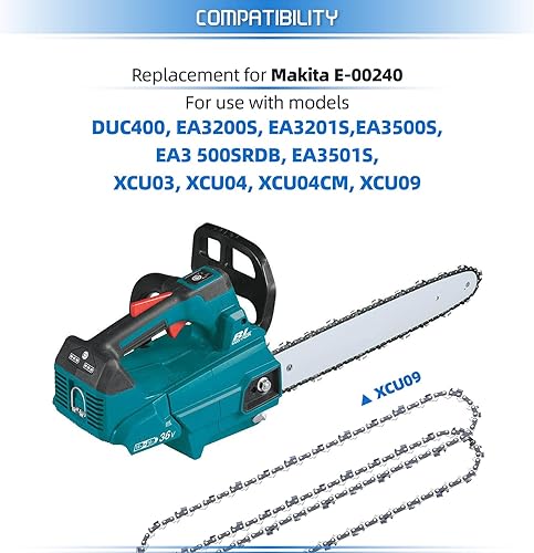 Miniatura 5 de Cadenas de motosierra de 16 pulgadas de repuesto para barra de cadena de sierra de poste Makita E-00240 de 38 pulgadas LP .043 pulgadas, calibre 56
