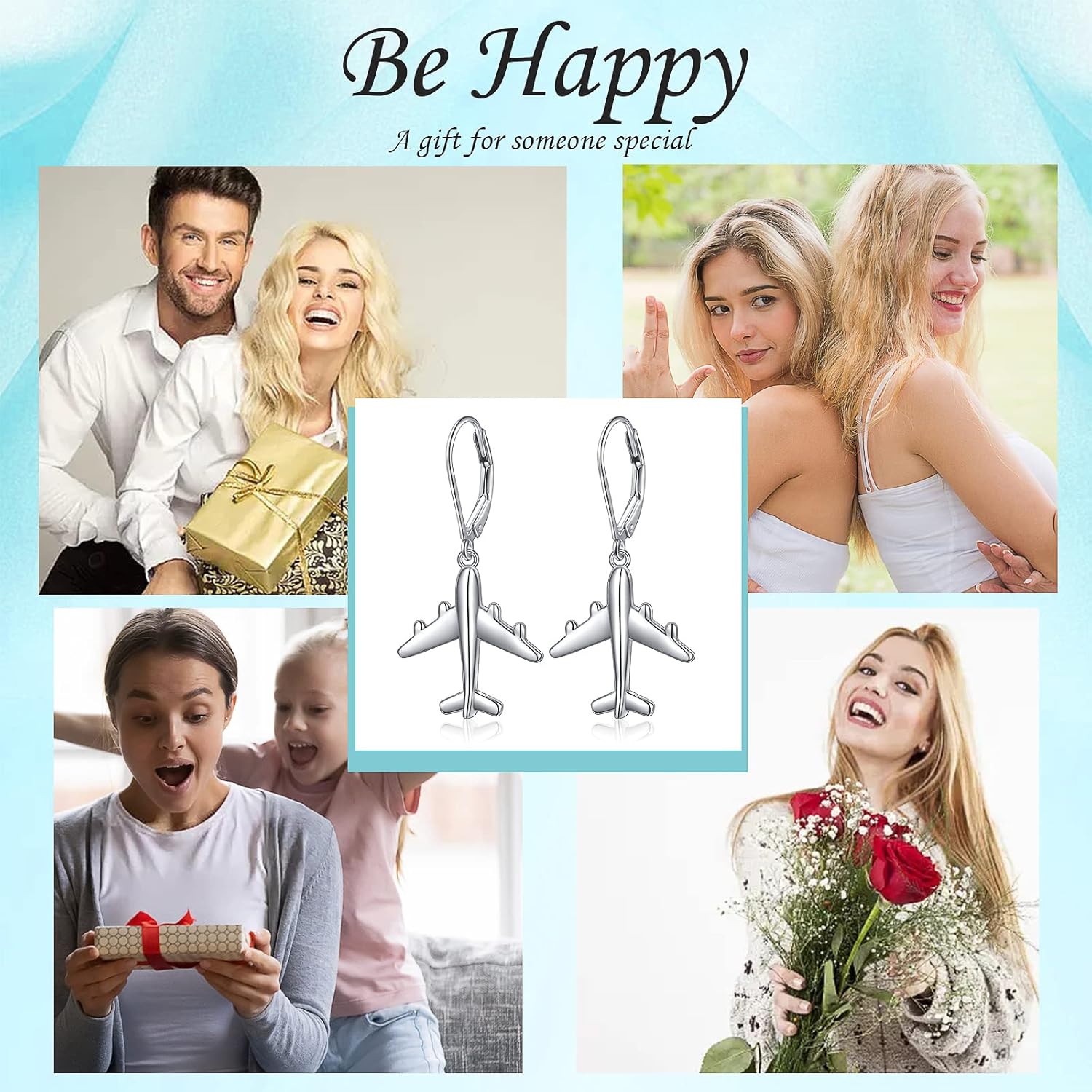 Airplane Earrings for Women Girls 925 Sterling Silver Dangle Drop Stud Earrings Aircraft Jelwery, Best Gifts for Stewardess Flight Attendants Pilots Travelers