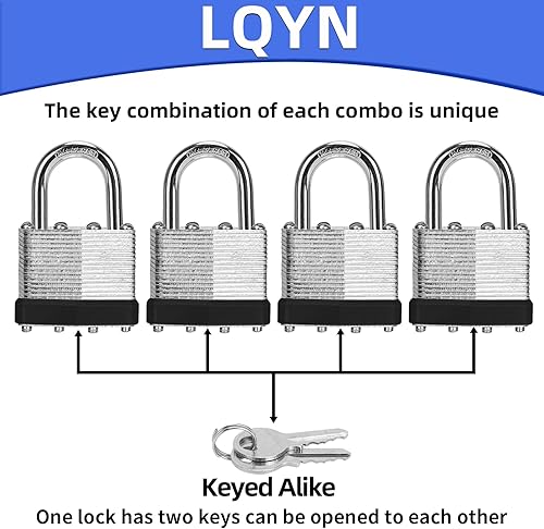 Miniatura 9 de Candado laminado con llave (1-916 pulgadas, 1.575in), cerraduras iguales con llave, grillete normal, paquete de 24, cerradura para armario de