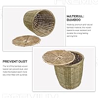 Vista 6 de PRETYZOOM Cesta tejida de bambú versátil con tapa, almacenamiento multiusos para juguetes de basura y artículos diversos, material natural