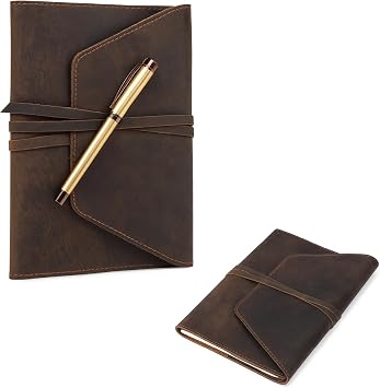 Refillable Leather Journal A5 Planner Handbook Bible Cover A5 Notebook Cover with Pen Loop, Gift for Him and Her