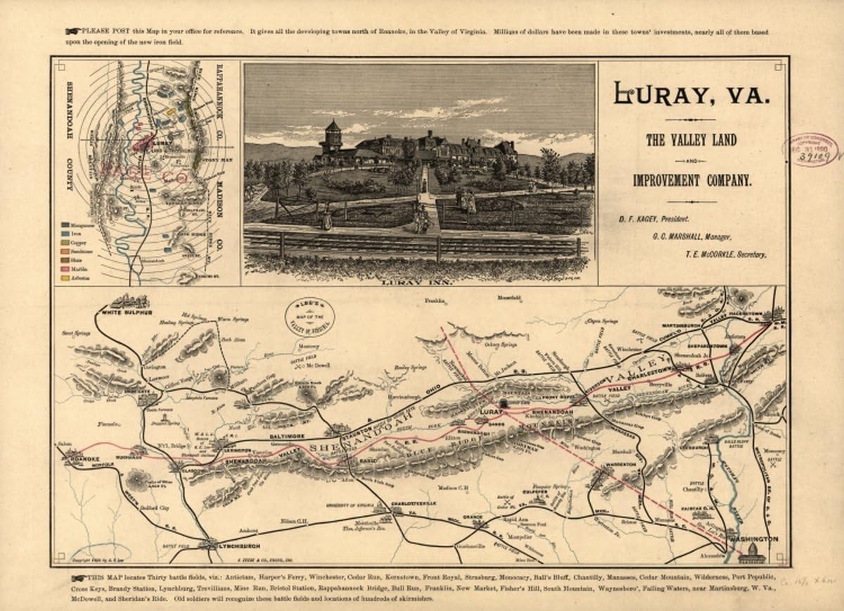 c1890 Map of Shenandoah Valley, showing railraods Lees of the Valley of Virginia