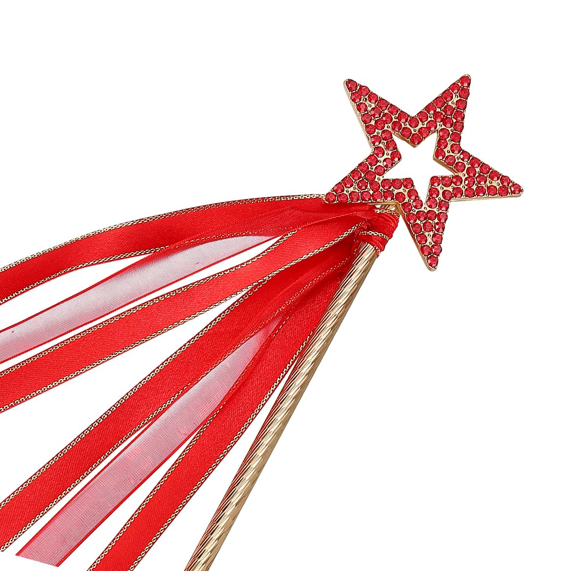 Lovelyshop Ture Red Crystal Gold Metal Star Fairy Wand with Ribbon for Girls Halloween Decorations โ image 1