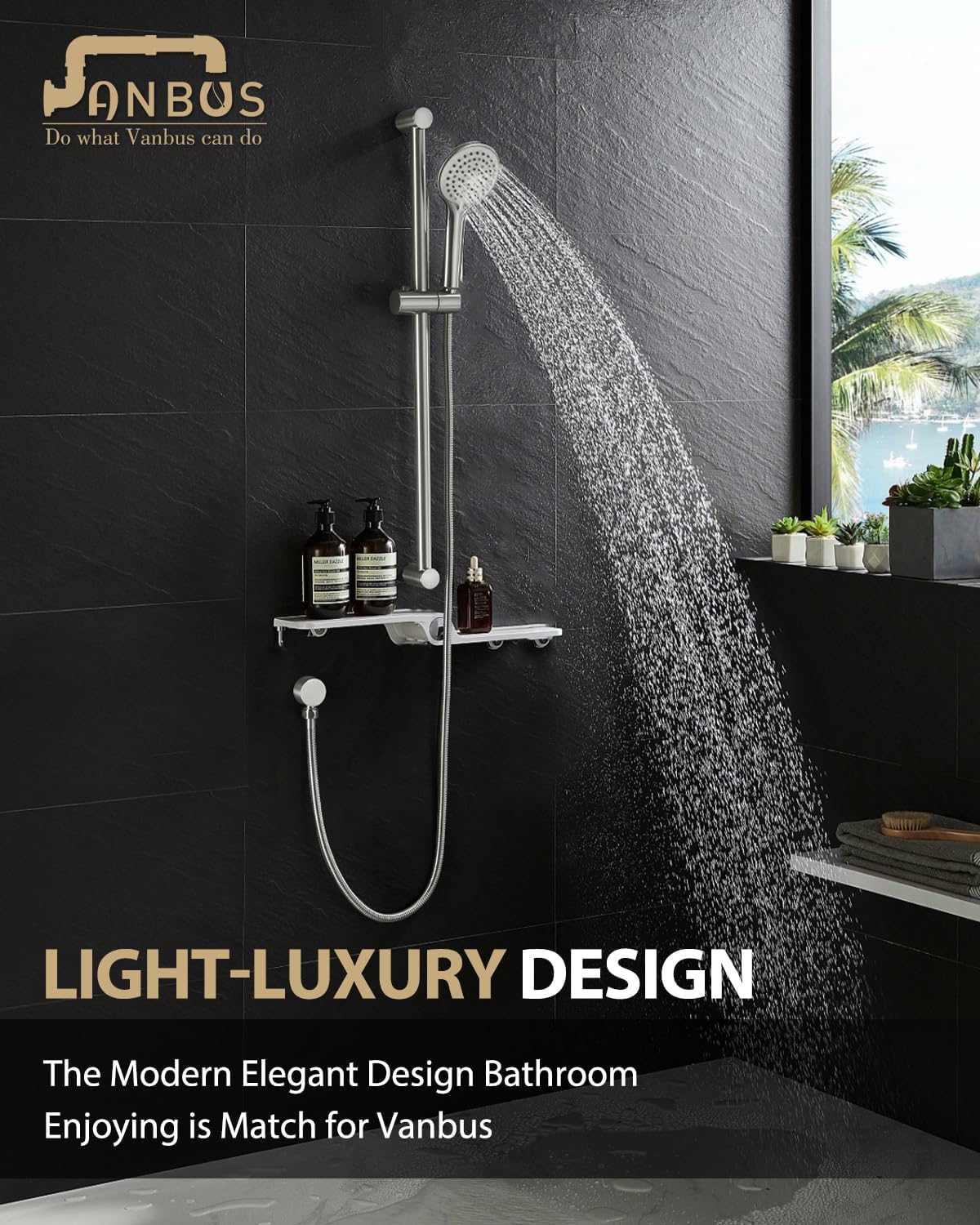 5-Function Handheld Shower Head with Slide bar,Shower Slide Bar System, 304 Stainless Steel Hose with Brass Outlet Elbow, 30-inch Slide bar, Adjustable Holder Set((Brushed Nickel))