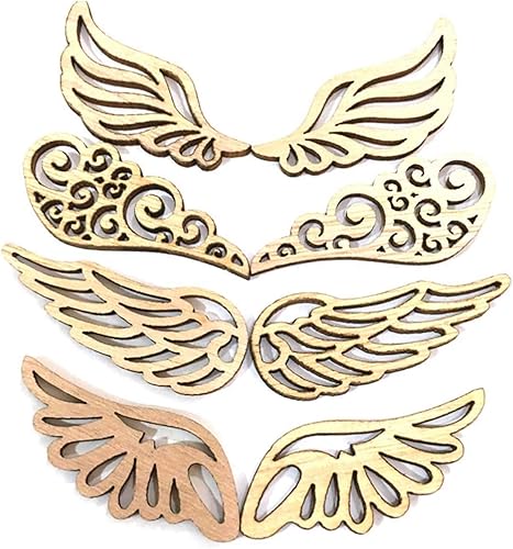 Miniatura 3 de JANOU 80 piezas de alas de ángel en rodajas de madera con recortes de madera sin terminar para manualidades, adornos de decoración, 2.4 x 1 pulgadas