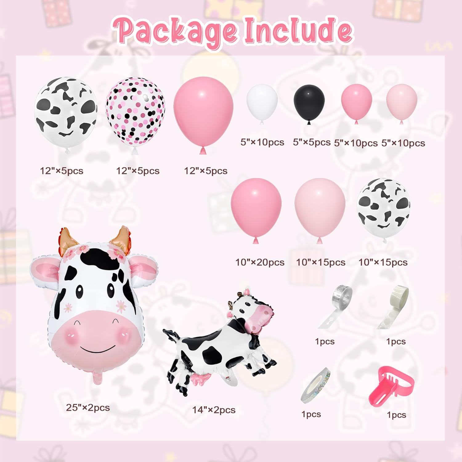 Amandir 115PCS Pink Cow Party Decorations - Balloon Garland Arch Kit with Cow Print Balloons, Happy Birthday Banner, Cake Topper for Girl Baby Shower, Farm Animals Themed Birthday Party Supplies - Image 2
