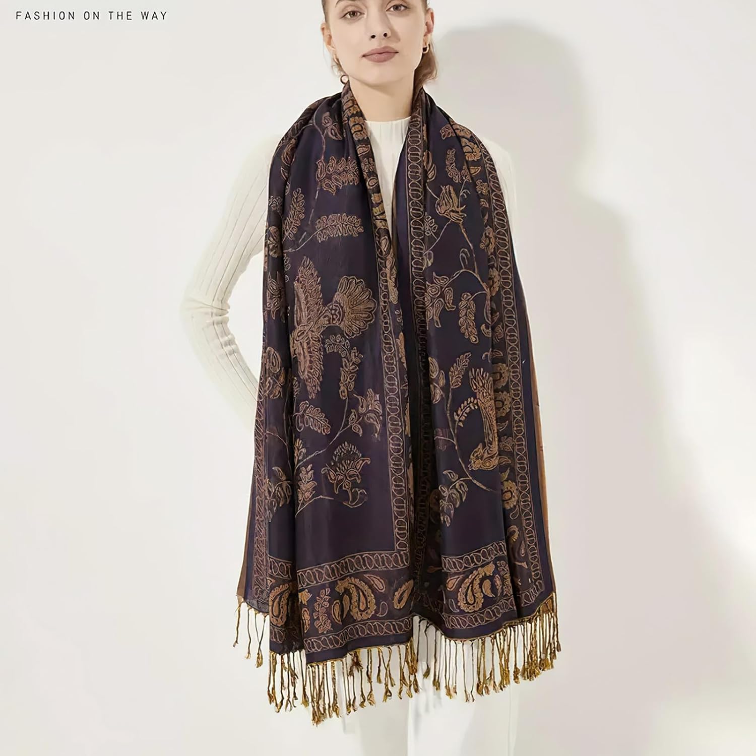 Reversible Paisley Pashmina Rave Scarf Shawl-Soft Silky Pashmina Wraps for Women Evening Dresses - Image 4