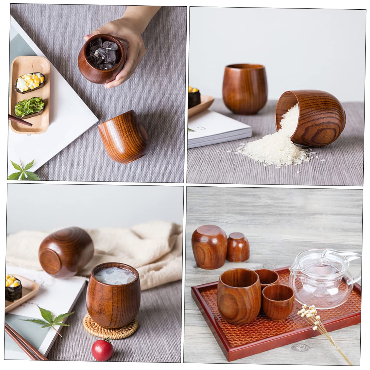 NAMOARLY Set of 3 Wood Sake Cups Natural Wood Sake Container Restaurant Water Beer Cup