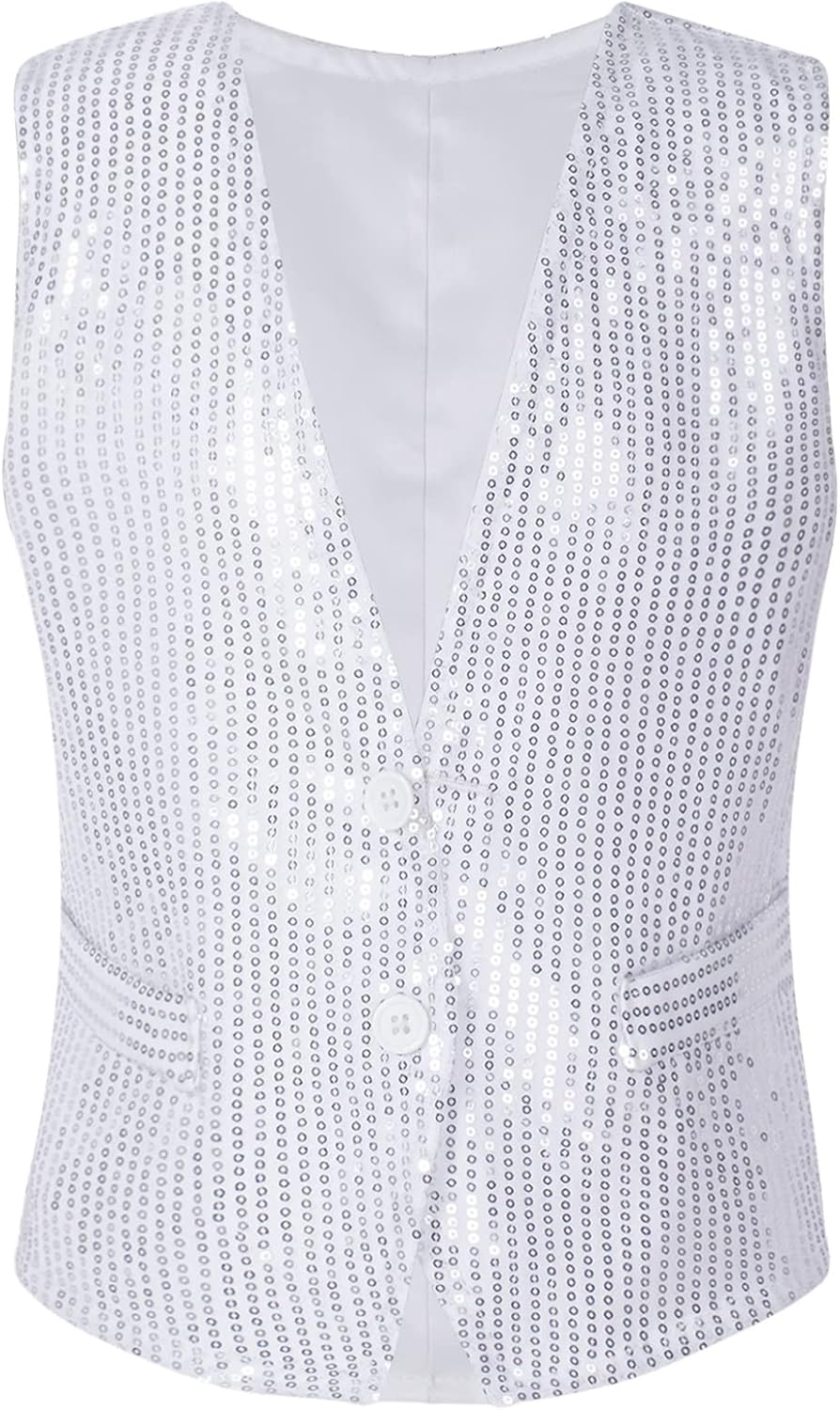 Kids Boys Girls Shiny Sequins Stage Performance Show Waistcoat Vest Top for Jazz Choir Streetwear Competition