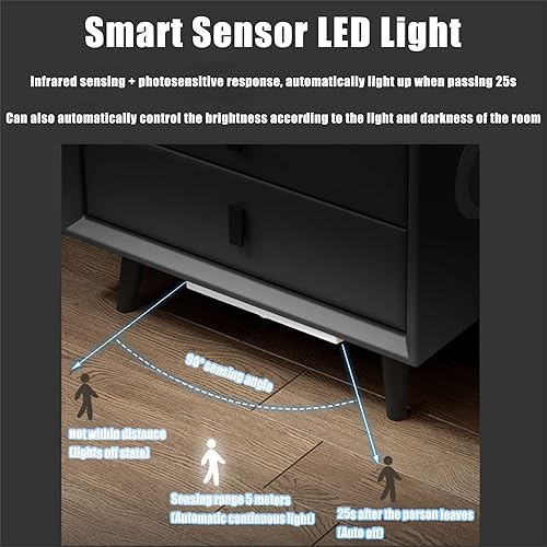 Miniatura 6 de TBQATNTS Mesita de noche con estación de carga, mesas auxiliares de dormitorio con bloqueo de huellas dactilares y altavoz, moderna mesita de noche