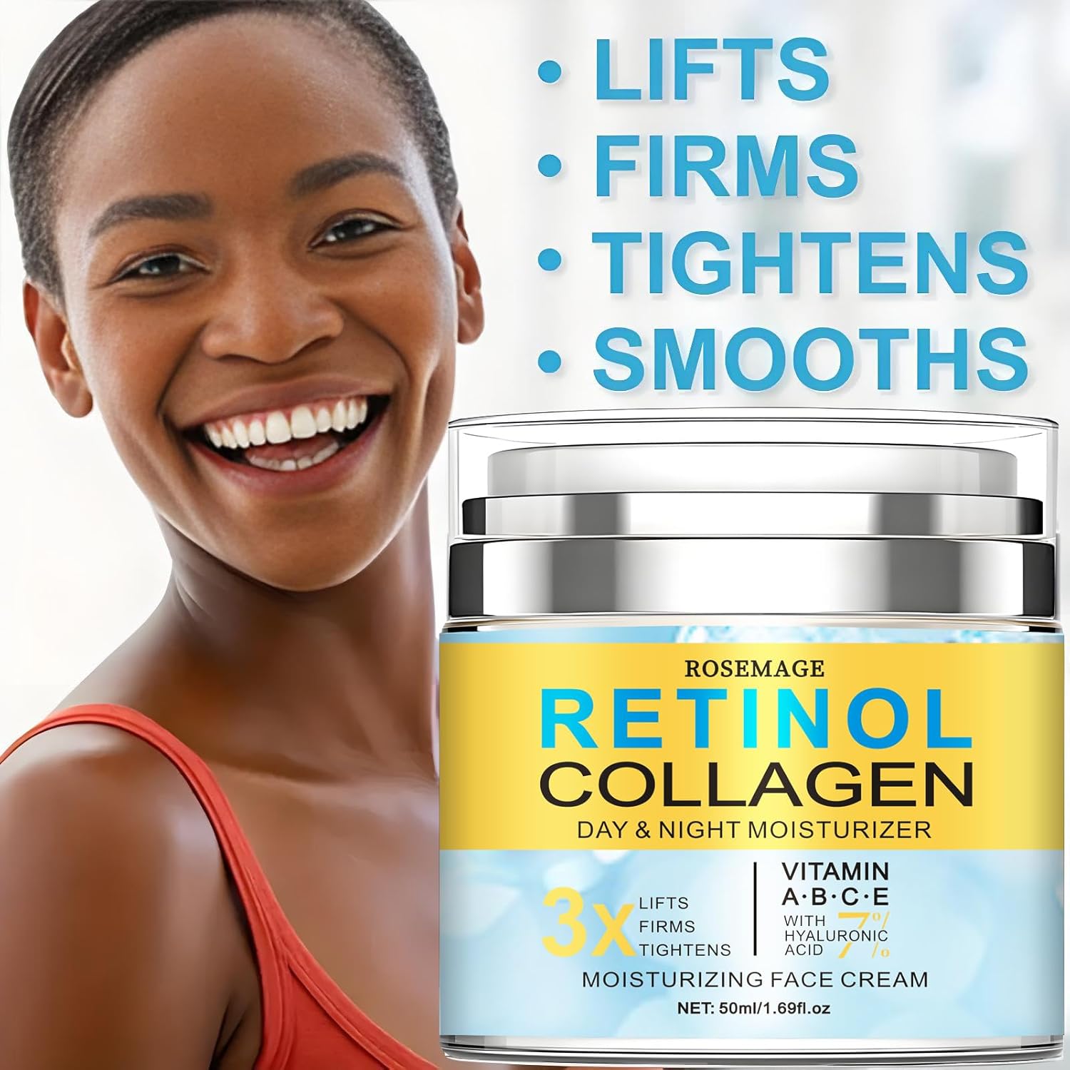 Collagen Face Cream with Retinol, Hyaluronic Acid for Day, Night Moisturizing, Anti-aging Properties, 1.69 Fl Oz - Image 2