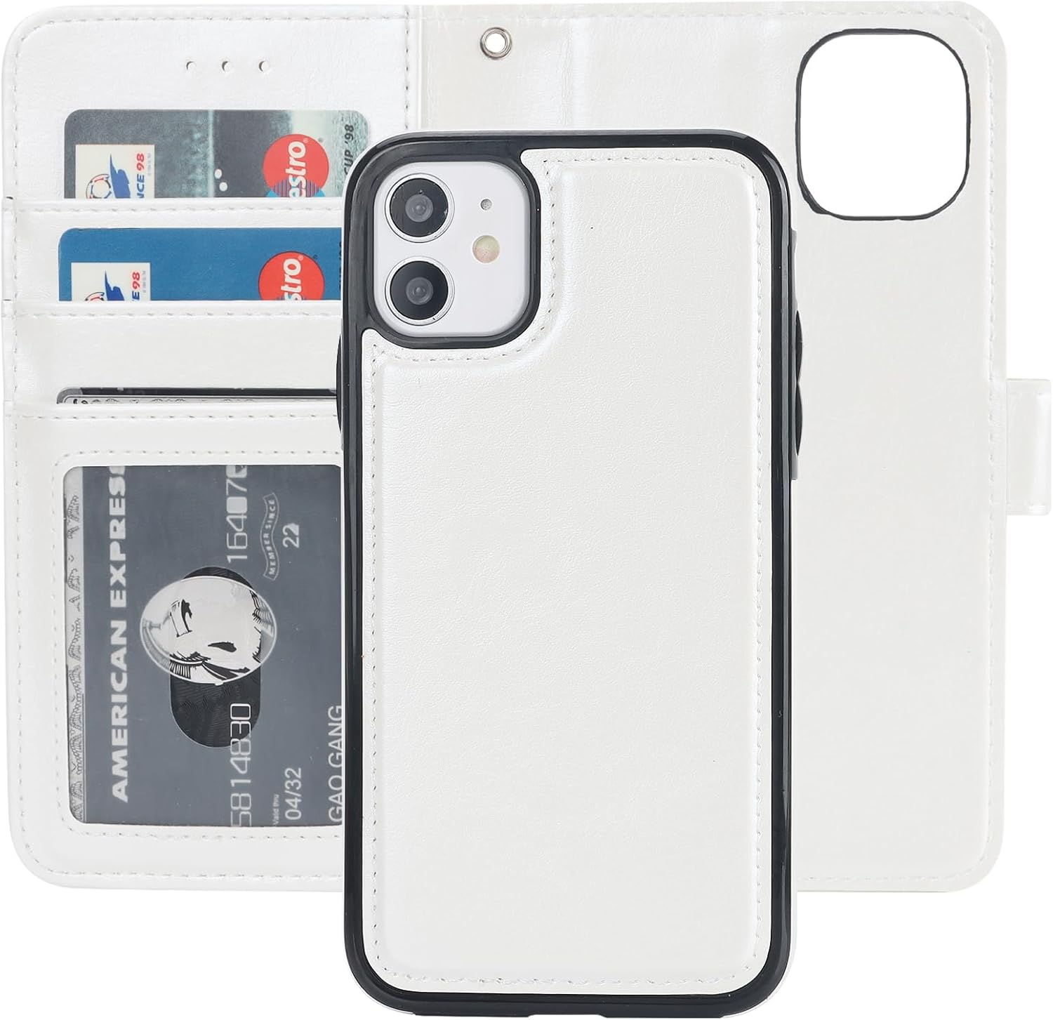 Bocasal for iPhone 11 Wallet Case with Card Holder PU Leather Magnetic Detachable Kickstand Shockproof Wrist Strap Removable Flip Cover for iPhone 11 6.1 inch (White)