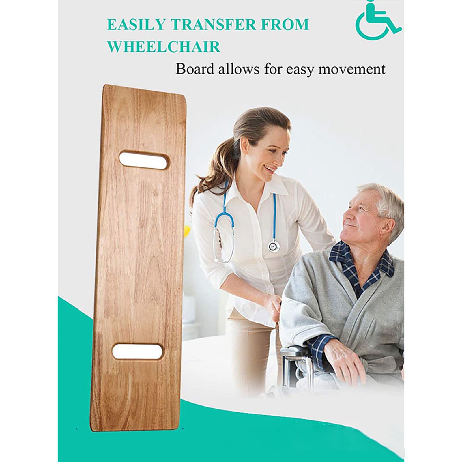 UYDJAKX Tabla de Transferencia con tobogán de Madera para Anciano, Tablas de Transferencia para discapacitados, Pacientes discapacitados, Silla de Ruedas, Ayuda para el manejo de cabecera, Tabla de