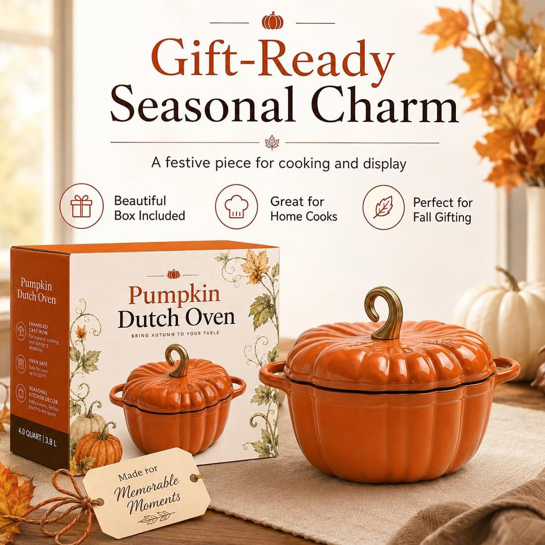7.87 Inch Pumpkin Dutch Oven Ceramic Pot with Lid for Stew (1PC-B-16CM)