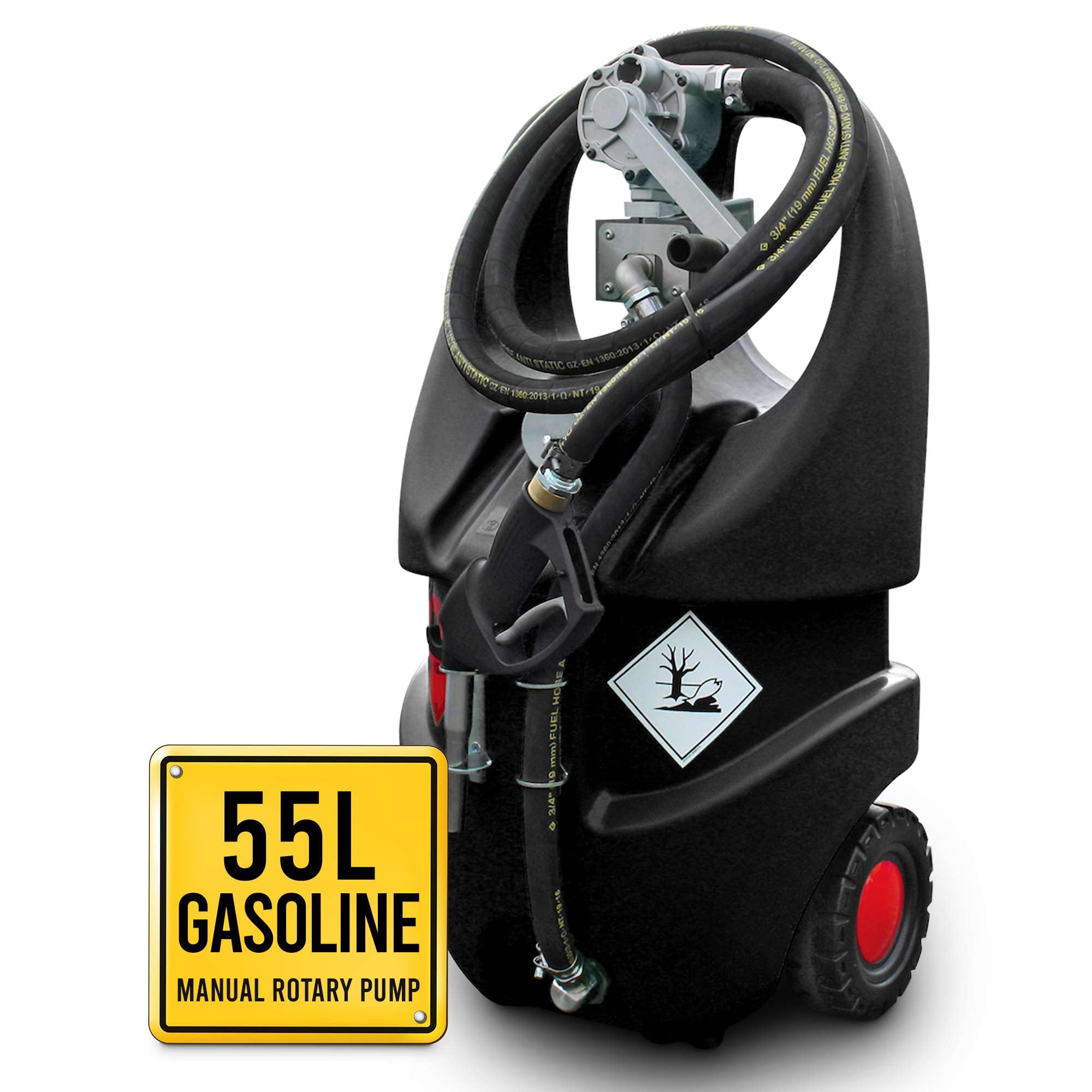 Réservoir Essence Mobile 55L Certifié ATEX, Pompe à Essence Manuelle de Ravitaillement, Débit 30 l/min avec Tuyau Antistatique de 3 Mètres, Réservoir de Carburant Mobile pour un Remplissage Efficace