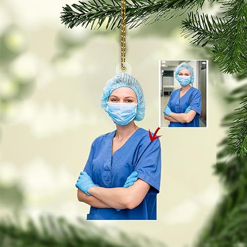Adornos de Navidad personalizados para enfermera, adorno de enfermera personalizado para colgar en 2D, adorno de enfermera, decoración de árbol de