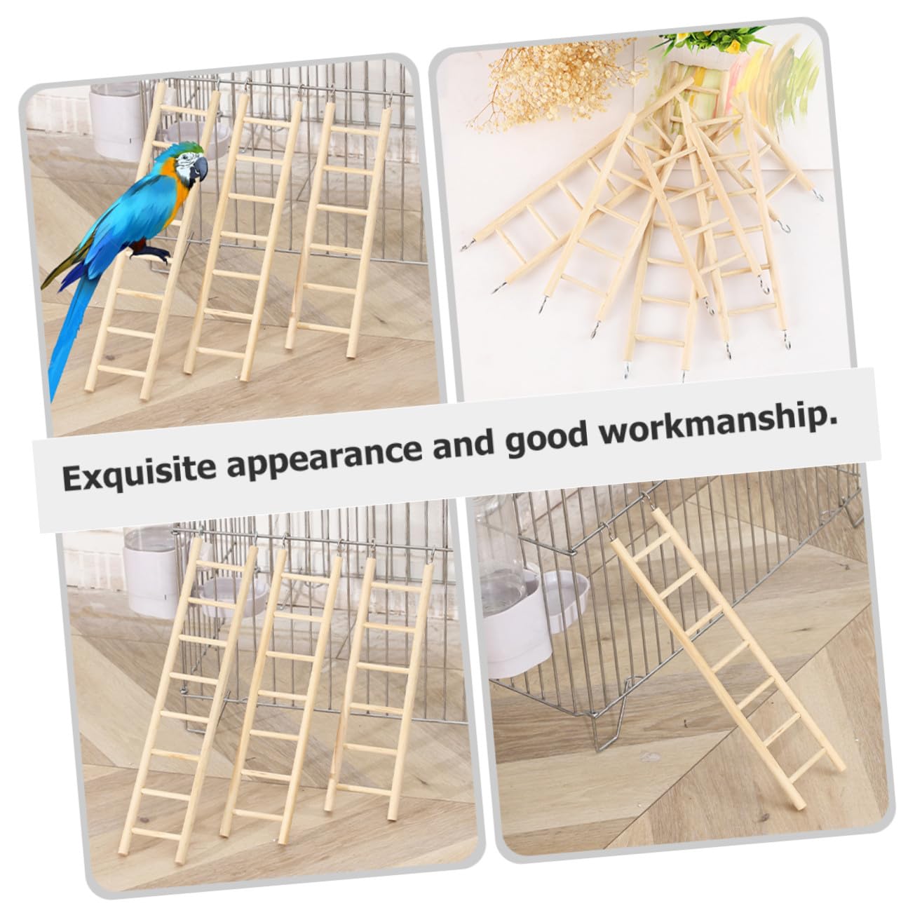 BESTonZON Set 6 Pezzi Scala per Uccelli in Legno Khaki per Pappagalli e Parrocchetti, Giocattolo da Arrampicata per Gabbia, Facile da Installare, Migliora L'equilibrio