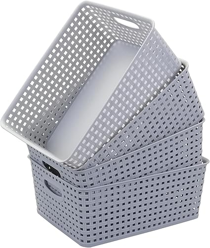 Miniatura 3 de Kiddream Cesta de almacenamiento de plástico de 8 cuartos de galón, canasta de almacenamiento tejida, juego de 4, F