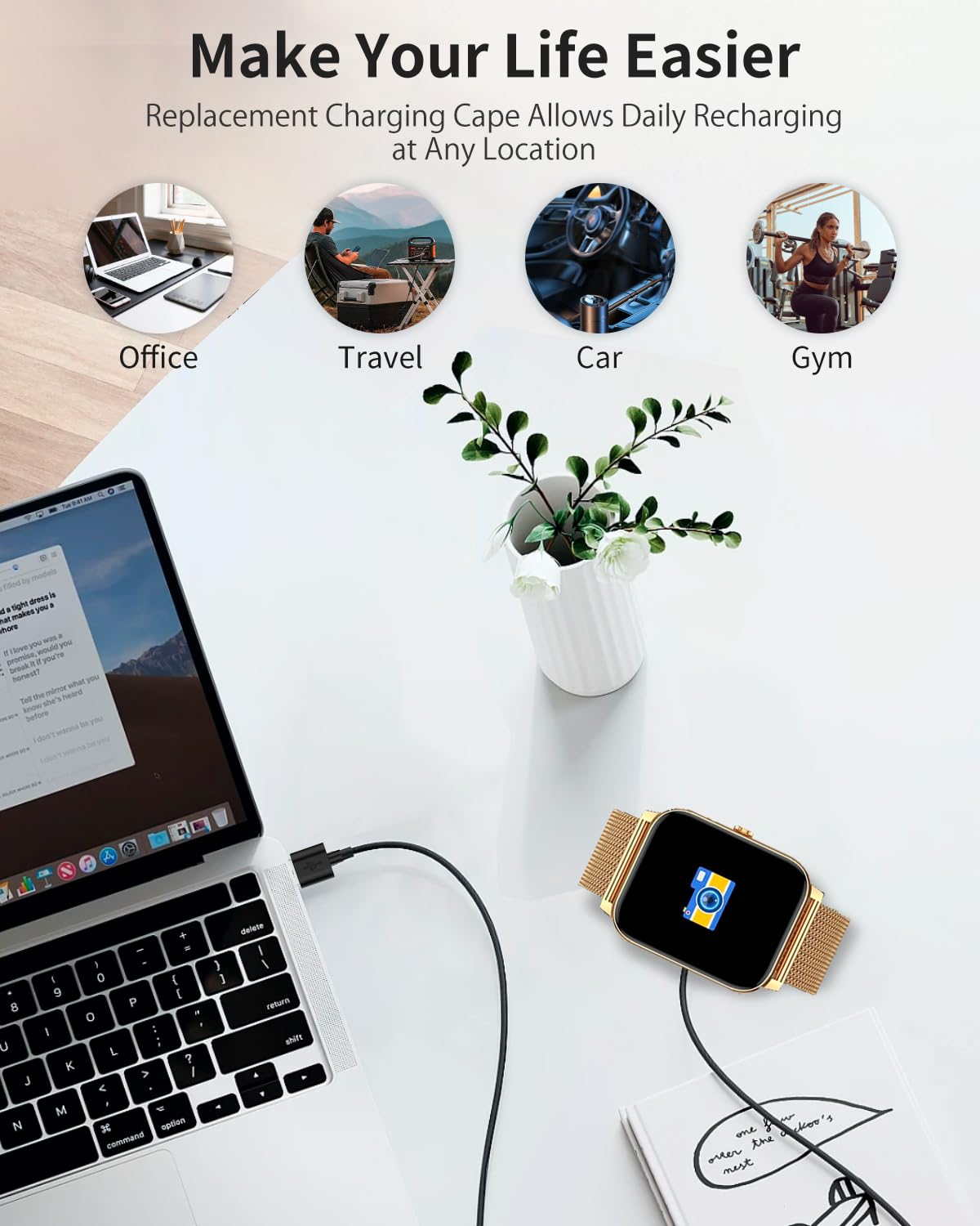 [Lot de 2] Chargeur de montre intelligente EarlySincere T13 60 cm 2 broches USB portable magnétique câble de charge cordon pour montre intelligente EarlySincere T13