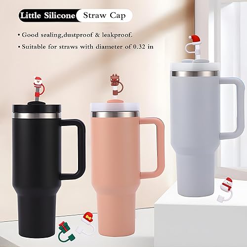 Miniatura 3 de 6 tapas de paja de Navidad para copa Stanley, cubierta de popote compatible con vaso de 30 y 40 onzas con asa, puntas de popote reutilizables a