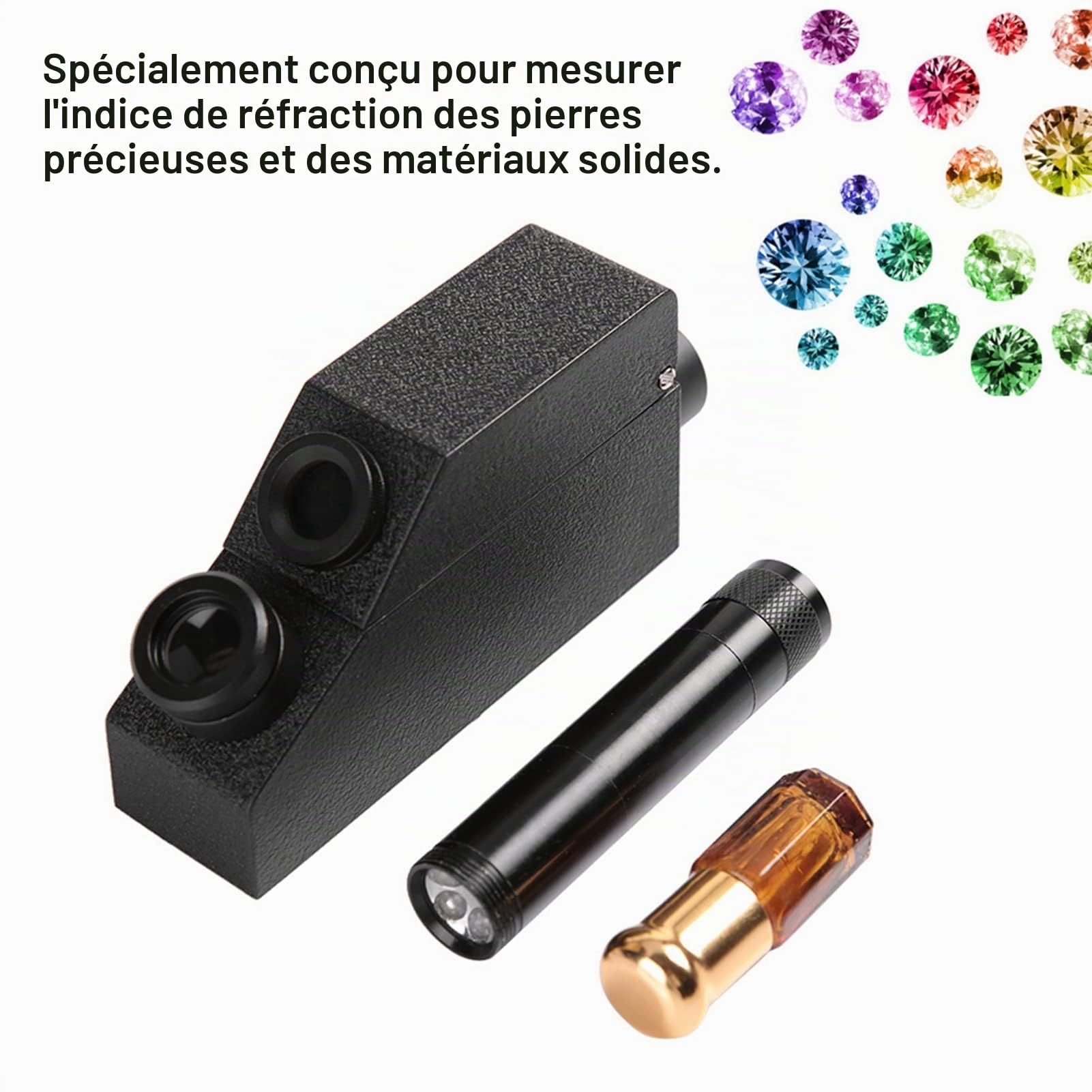 Réfractomètre de gemme, Bijoux RHG181 1,30-1,81 Réfractomètre de gemme d'identification de Pierre gemme Professionnel avec lampe de poche pour la gemme pour Le Diamant