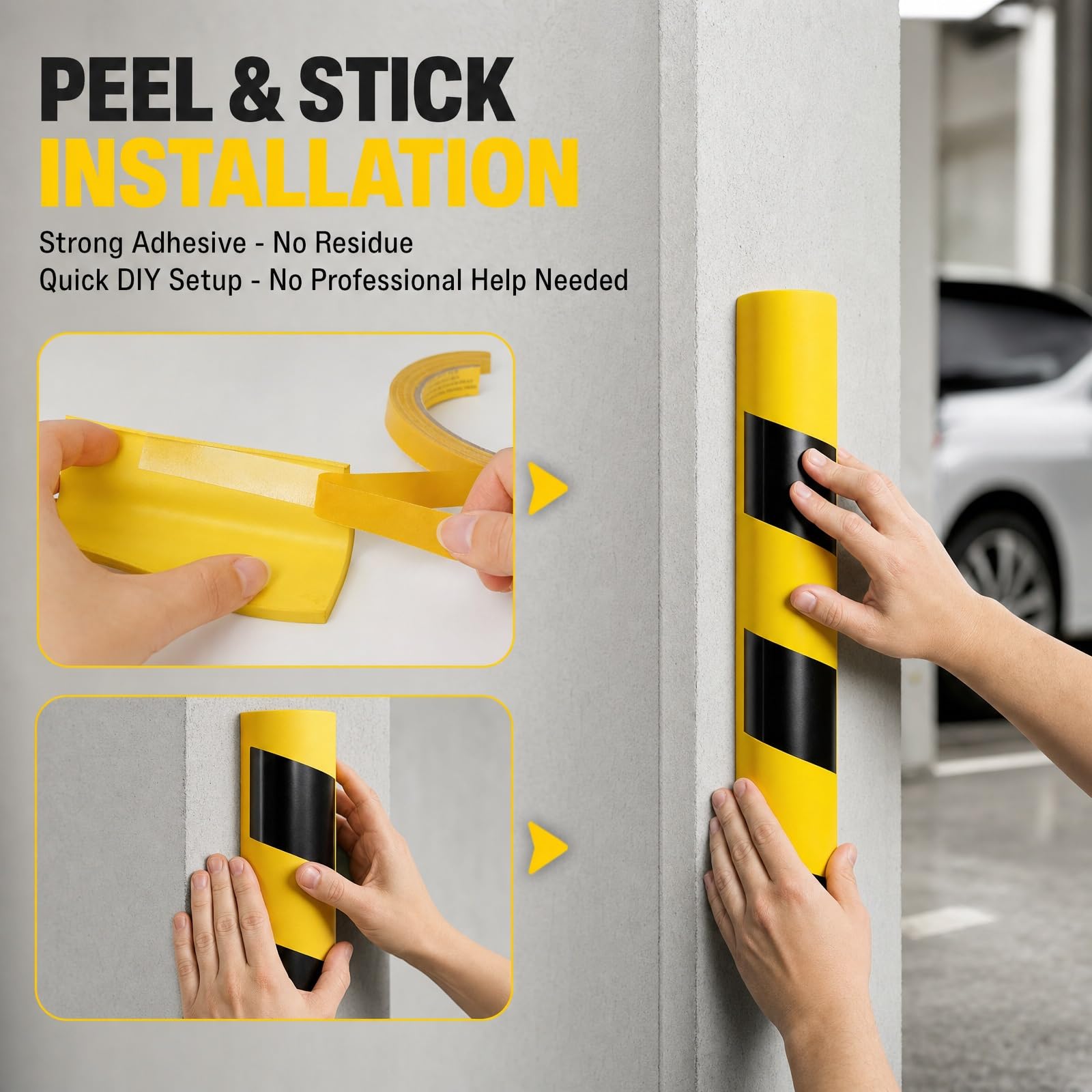 Protector Esquinas Pared Negro Amarillo de Espuma, Protector Mural Autoadhesivo 500Cm, Pack de 4 Protecciones Industriales for Borde Maquinaria