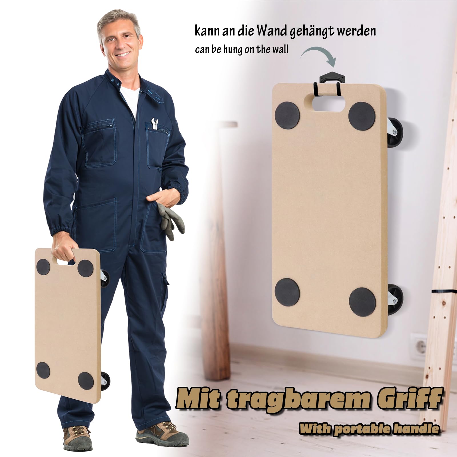 ACXIN 4X Möbelroller Transportroller 580 x 290 x 108 mm Transporthilfe mit Rollen Rollbretter Transport für Umzug Möbel-Transport, Möbelhund inkl. Gummipads bis zu 200 kg Traglast