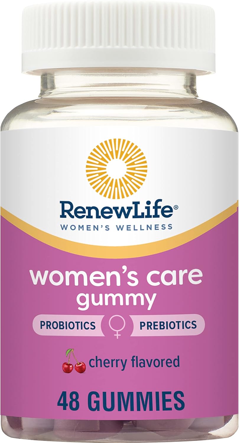 Renew Life Women’s Care Cherry Prebiotic and Probiotic Gummies, Digestive, Urinary Tract and Immune Health, B. Coagulans and B. Subtilis, Dairy, Soy and gluten-free, 2 Billion CFU 48 Count Renew Life Women’s Care Cherry Prebiotic and Probiotic Gummies, Digestive, Urinary Tract and Immune Health, B. Coagulans and B. Subtilis, Dairy, Soy and gluten-free, 2 Billion CFU 48 Count