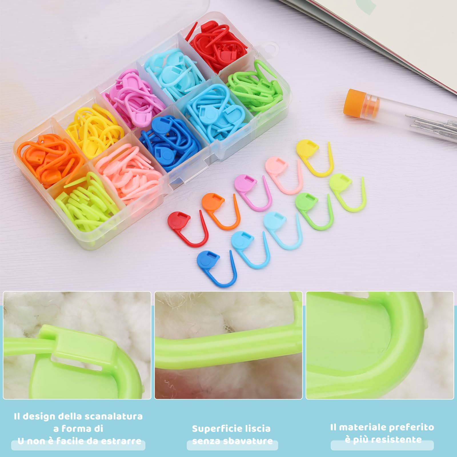 Segnapunti Uncinetto 120 Pezzi - Marca Maglia Colorati Con Aghi E Scatola Portatile - Foto 2