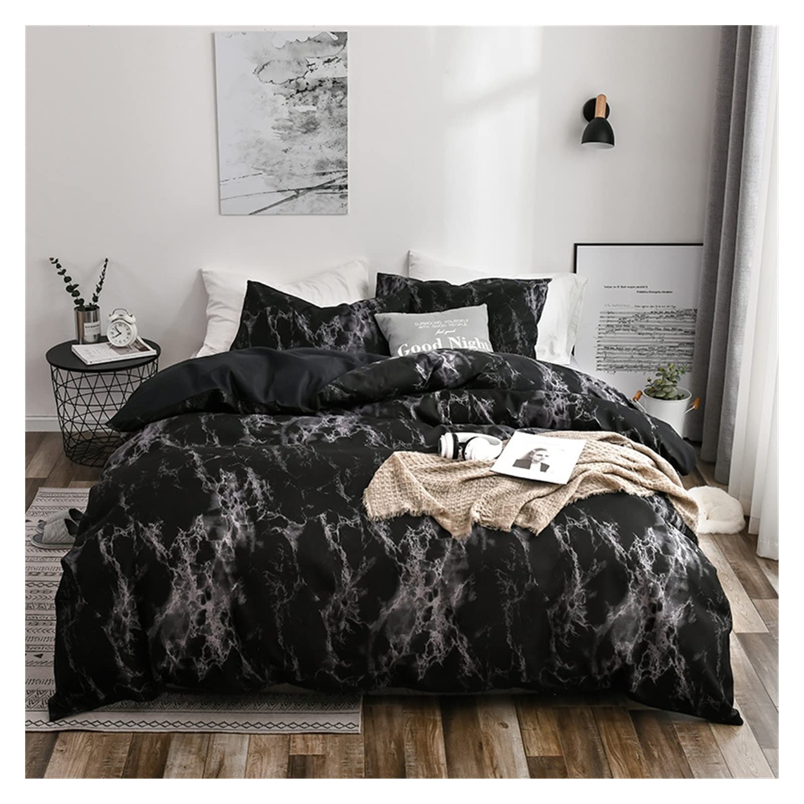 Housse de couette finition ponçage haut de gamme au design minéral de marbre unique
