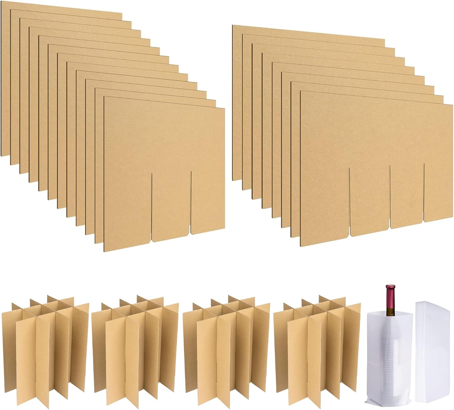codree 4 Sets Glass Packing Kits- Glass Dividers for Moving Boxes- Glassware Dish Packing Boxes Corrugate Dividers with 48 pcs Foam Pouches Fits 16x12x12 Inch Box (Box Not Included)