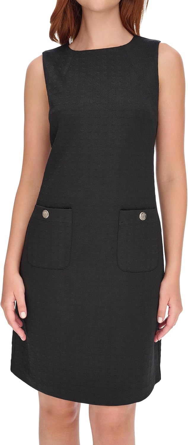 Tommy Hilfiger Womens Sleeveless Boat Neck Textured Knit Shift Mini Dress - Image 2