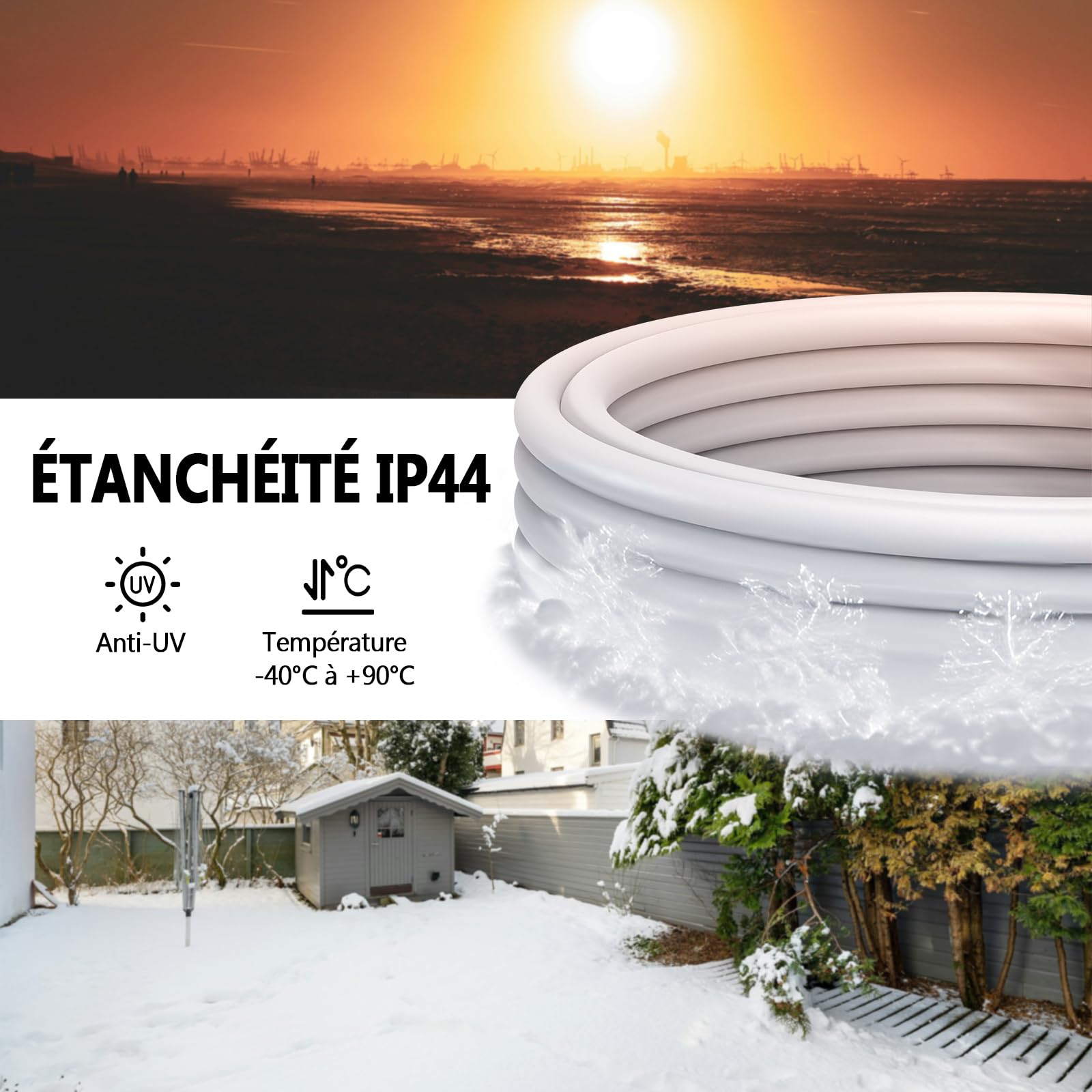 EnergyPro Rallonge Électrique IP44 3 m – Lot de 2 – Câble PVC Anti-Surchauffe avec Clip de Rangement – H05VV-F 3G1,5mm², 16A/250V, 4000W – Intérieur/Extérieur – Blanc